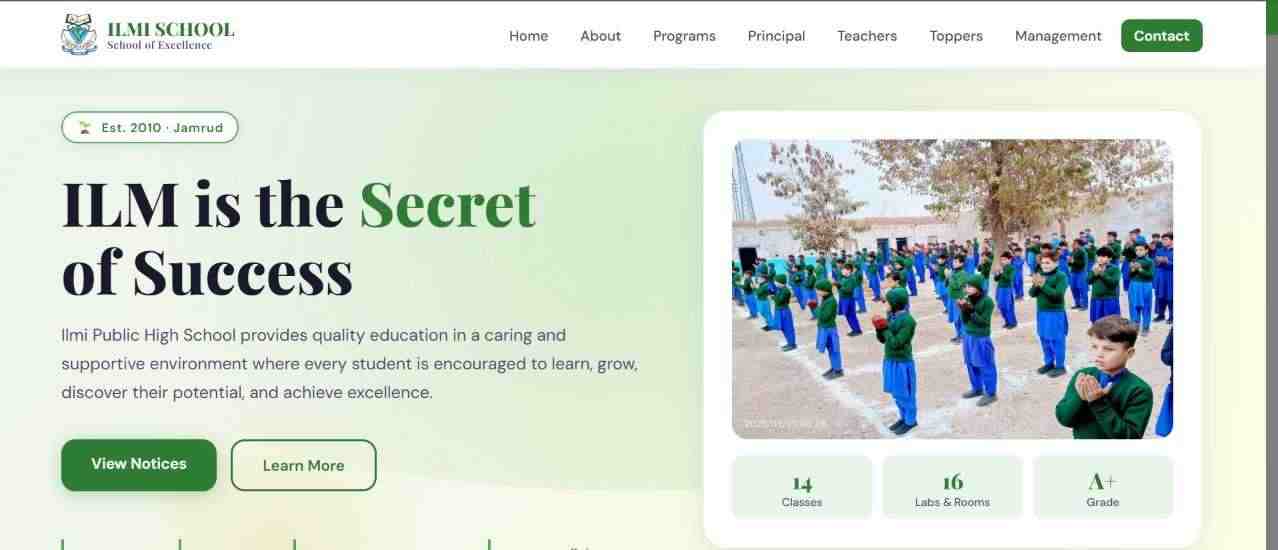 Ilmi Public High School website developed by AfnixByte
